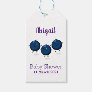 Cute happy blueberries purple cartoon illustration gift tags