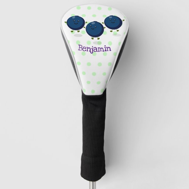 Cute happy blueberries purple cartoon illustration golf head cover (Front)