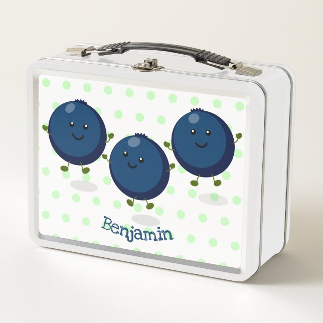 Cute happy blueberries purple cartoon illustration metal lunch box (Front)