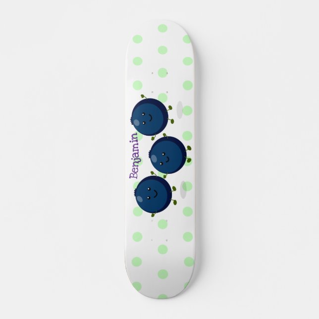 Cute happy blueberries purple cartoon illustration skateboard (Front)