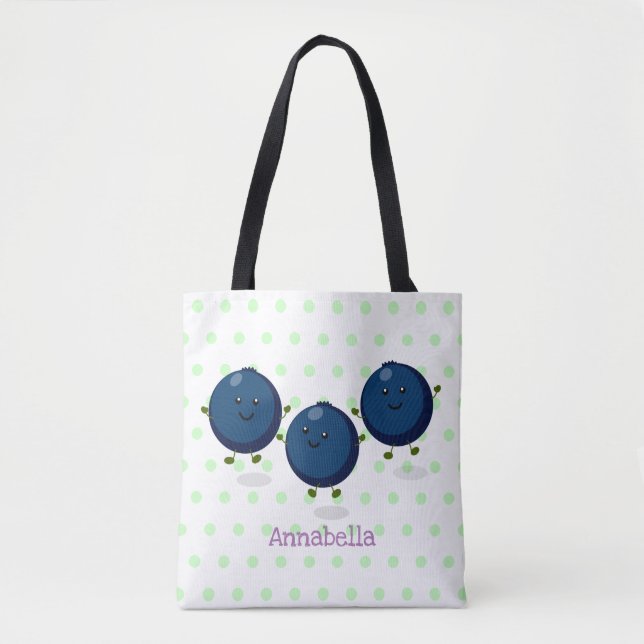 Cute happy blueberries purple cartoon illustration tote bag (Front)