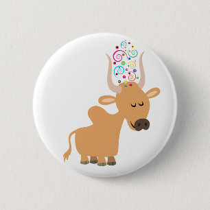 Cute Happy Brahman Cow Button Badge