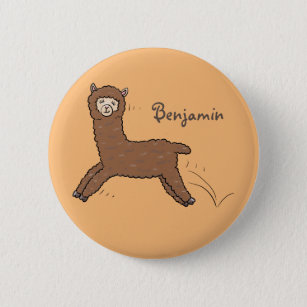 Cute happy brown alpaca cartoon 2 inch round button