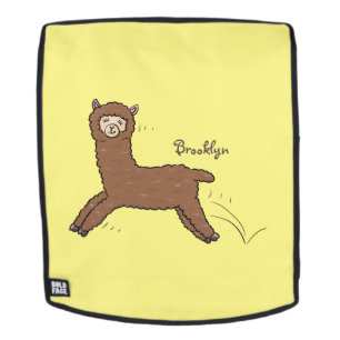 Cute happy brown alpaca cartoon backpack