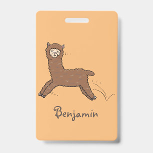 Cute happy brown alpaca cartoon badge