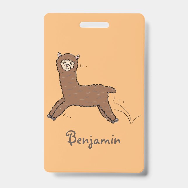 Cute happy brown alpaca cartoon badge (Front)