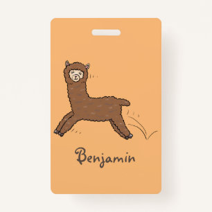 Cute happy brown alpaca cartoon badge