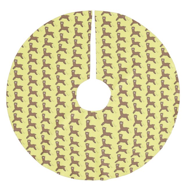 Cute happy brown alpaca cartoon brushed polyester tree skirt (Front)