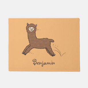Cute happy brown alpaca cartoon doormat