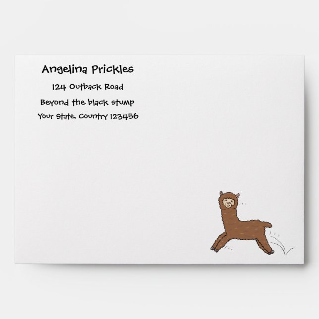 Cute happy brown alpaca cartoon envelope (Front)