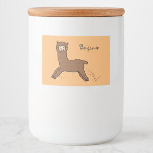 Cute happy brown alpaca cartoon food label
