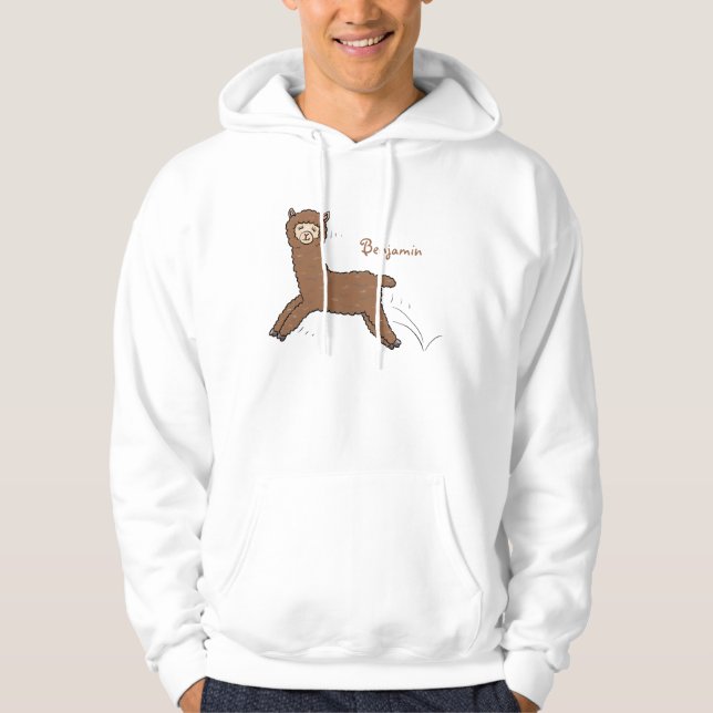 Cute happy brown alpaca cartoon hoodie (Front)