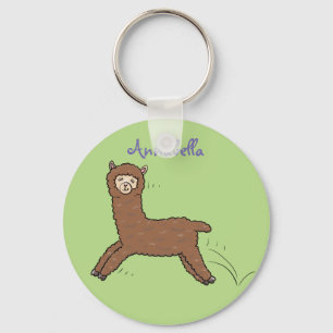 Cute happy brown alpaca cartoon keychain