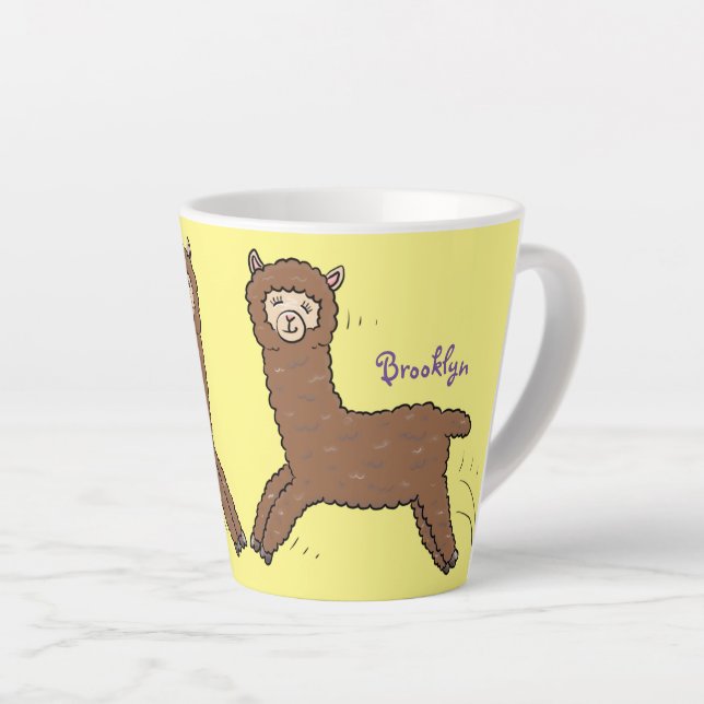 Cute happy brown alpaca cartoon latte mug (Right Angle)