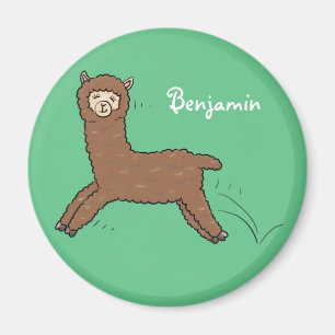 Cute happy brown alpaca cartoon magnet
