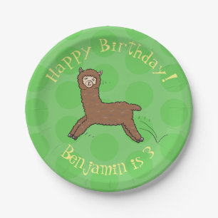 Cute happy brown alpaca cartoon paper plate