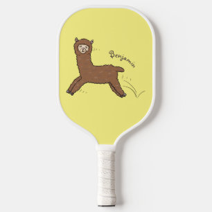 Cute happy brown alpaca cartoon pickleball paddle