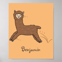 Cute happy brown alpaca cartoon