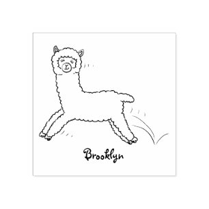 Cute happy brown alpaca cartoon rubber stamp
