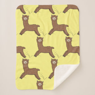 Cute happy brown alpaca cartoon  sherpa blanket