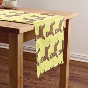 Cute happy brown alpaca cartoon short table runner