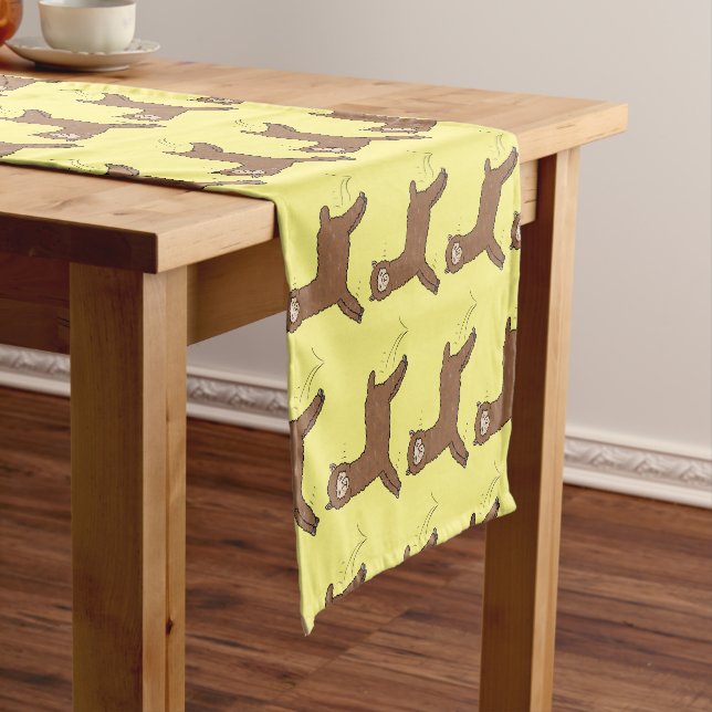Cute happy brown alpaca cartoon short table runner (In Situ)