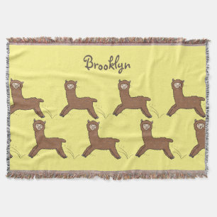 Cute happy brown alpaca cartoon throw blanket