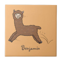 Cute happy brown alpaca cartoon