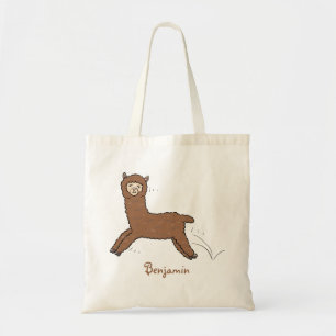 Cute happy brown alpaca cartoon tote bag