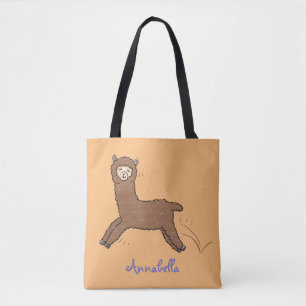 Cute happy brown aplaca cartoon tote bag
