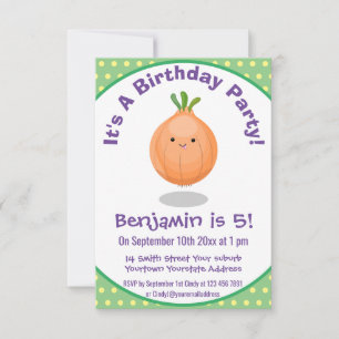 Cute happy brown onion cartoon illustration invitation