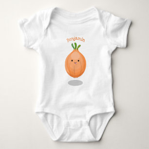 Cute happy brown onion green cartoon illustration baby bodysuit