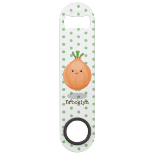 Cute happy brown onion green cartoon illustration bar key