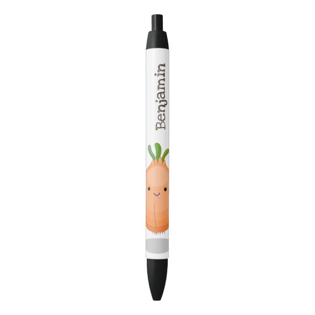 Cute happy brown onion green cartoon illustration black ink pen (Front Vertical)