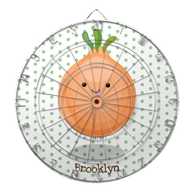 Cute happy brown onion green cartoon illustration dartboard (Front)