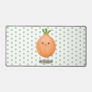 Cute happy brown onion green cartoon illustration desk mat