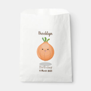 Cute happy brown onion green cartoon illustration favour bag