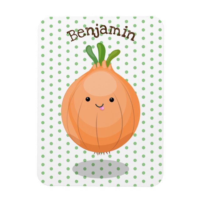 Cute happy brown onion green cartoon illustration magnet (Vertical)