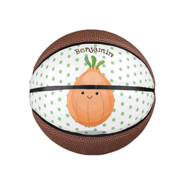 Cute happy brown onion green cartoon illustration mini basketball (Front)