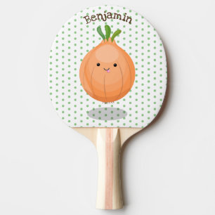 Cute happy brown onion green cartoon illustration ping pong paddle