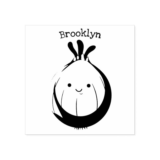 Cute happy brown onion green cartoon illustration rubber stamp (Imprint)