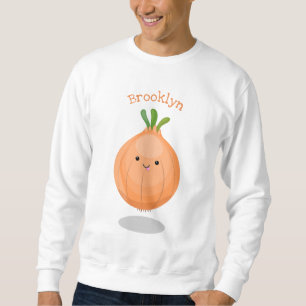 Cute happy brown onion green cartoon illustration sweatshirt