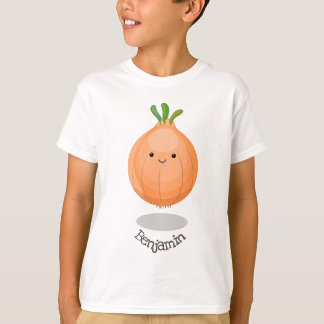 Cute happy brown onion green cartoon illustration T-Shirt (Front)
