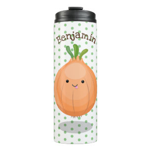 Cute happy brown onion green cartoon illustration thermal tumbler