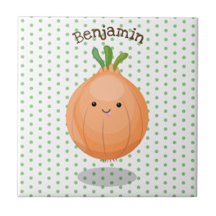 Cute happy brown onion green cartoon illustration tile