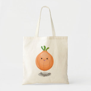 Cute happy brown onion green cartoon illustration tote bag