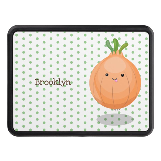 Cute happy brown onion green cartoon illustration trailer hitch cover (Front)