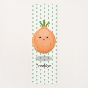 Cute happy brown onion green cartoon illustration yoga mat