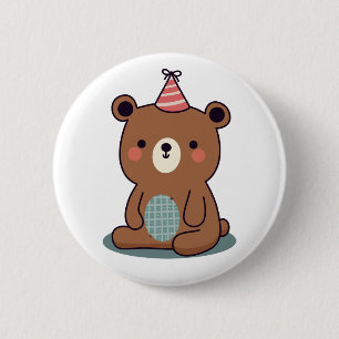 Cute Happy Brown Party Bear 2 Inch Round Button