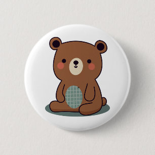Cute Happy Brown Teddy Bear 2 Inch Round Button
